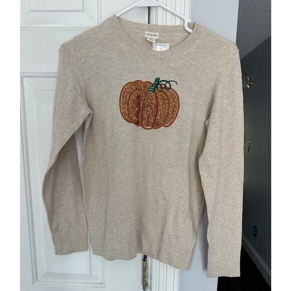 NWT Crewcuts Girls Teddie Cotton Pumpkin Sequin Lightweight Sweater Sz XL 12/14 - Picture 3 of 8